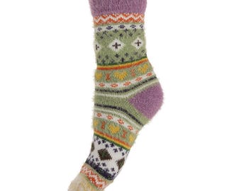 Very Comfortable and Warm Patterned Nordic Fluffy Wool Blend Socks
