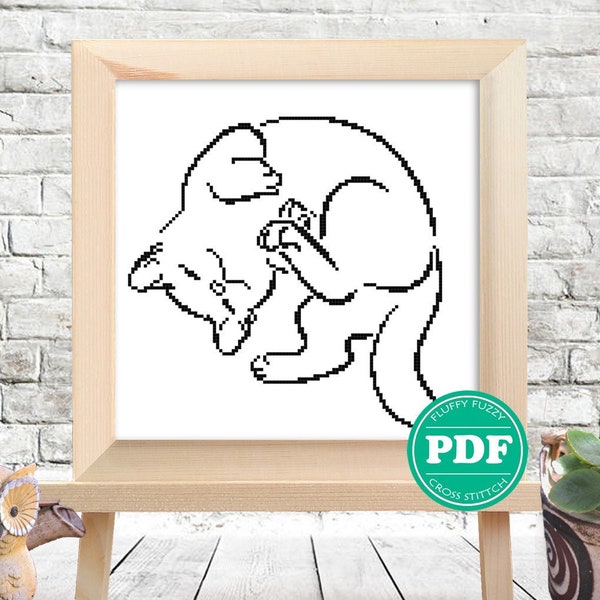 Simple Cute Cat Cross Stitch Pattern Animal Monochrome Silhouette Whimsical Beginners Embroidery Pattern Gift for New Mom PDF - PATTERN ONLY