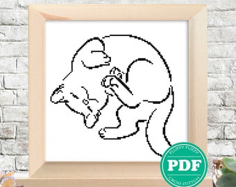 Simple Cute Cat Cross Stitch Pattern Animal Monochrome Silhouette Whimsical Beginners Embroidery Pattern Gift for New Mom PDF - PATTERN ONLY