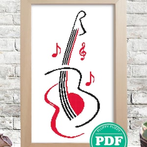 Guitar Cross Stitch Pattern Music Monochrome Pattern Musical Instrument Crossstitch Gift For Musician Pattern Embroidery Flower Ornament pdf