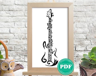 Guitar Cross Stitch Pattern Music Monochrome Pattern Musical Instrument Crossstitch Gift For Musician Pattern Embroidery Flower Ornament pdf