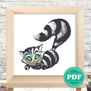 Cheshire Cat Cross Stitch Pattern, Funny Animal Pattern, Alice in Wonderland, Cartoon Cross Stitch For Children, PDF - PATTERN ONLY