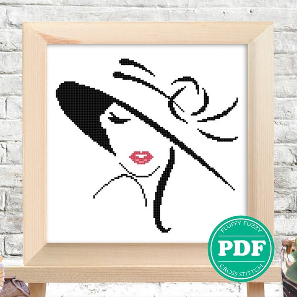 Lady Silhouette, Elegant Girl Silhouette, Cross Stitch Woman Pattern, People Embroidery, Black and red silhouette, PDF - PATTERN ONLY