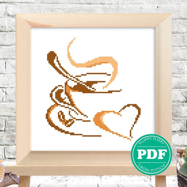 Coffee Cup Cross Stitch Pattern Silhouette Coffee Bean CrossStitch Embroidery Pattern Kitchen Drink Needlework Pattern PDF - PATTERN ONLY