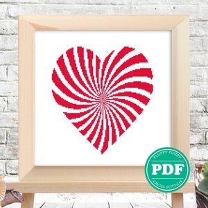 Modèle de point de croix coeur abstrait rouge, silhouette coeur rouge, modèle de point de croix de mariage, silhouettes, cadeau de fiançailles, bricolage, idées cadeaux