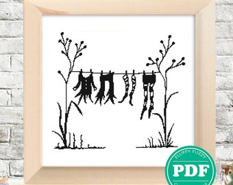 Halloween Silhouette Pattern, Cross Stitch Witch Pattern, Black Silhouettes, PDF - PATTERN ONLY