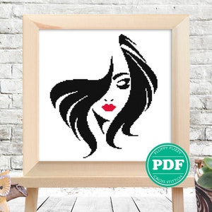 Lady Silhouette, Elegant Girl Silhouette, Cross Stitch Woman Pattern, People Embroidery, Black and red silhouette, PDF - PATTERN ONLY