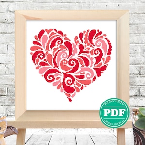 Heart Cross Stitch Pattern, Wedding Crossstitch Pattern, Engagement cross stitch gift, Valentines Day Love Cross Stitch Patterns, Red Heart