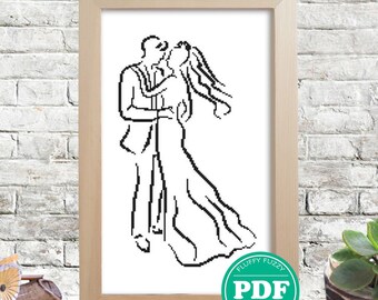 Dancing Couple Silhouette, People Pattern, Wedding Cross Stitch Pattern, Bride and Groom Silhouette, PDF - PATTERN ONLY