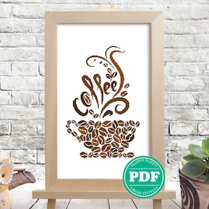Coffee Cup Cross Stitch Pattern Coffee Beans Silhouette Pattern Crossstitch Multicolor Coffee Pattern Xstitch For Kitchen Drinks Pattern