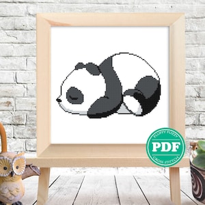 Sleeping Panda Silhouette Cross Stitch Pattern, Teddy Bear Animal Embroidery Pattern, Home decoration, For Children PDF - PATTERN ONLY