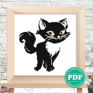 Elegant Black Cat, Animal Silhouette Pattern, Cross Stitch Pattern, Black Cat Silhouette, Monochrome Silhouette, PDF - PATTERN ONLY