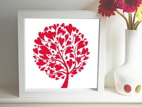 Heart Tree Silhouette Monochrome Red Silhouette Pattern Etsy