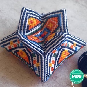 Tulip Biscornu Cross Stitch Pattern Colorful Nordic Ornament Pincushion Flower Shaped Embroidery Counted Chart PDF - PATTERN ONLY
