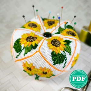 Cross Stitch Sunflower 15-sided Pincushion Biscornu Pattern PDF PATTERN ONLY