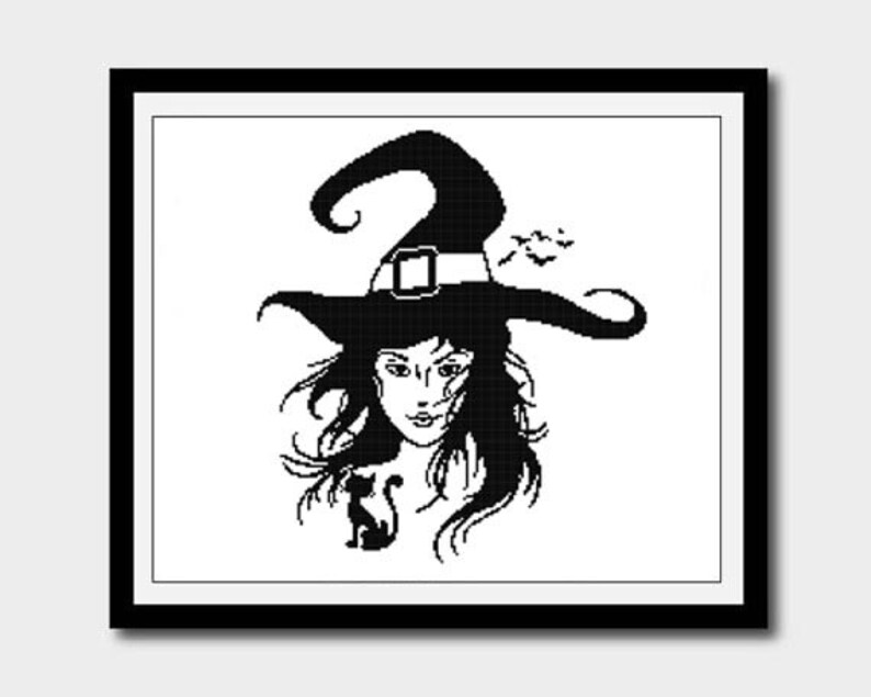 Halloween Silhouette Pattern Cross Stitch Witch Pattern Etsy
