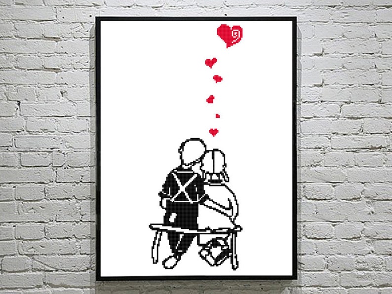 Couple In Love Cross Stitch Pattern Red Hearts People Pattern Romantic Cross Stitch Black And Red Black And White Pdf Pattern Only