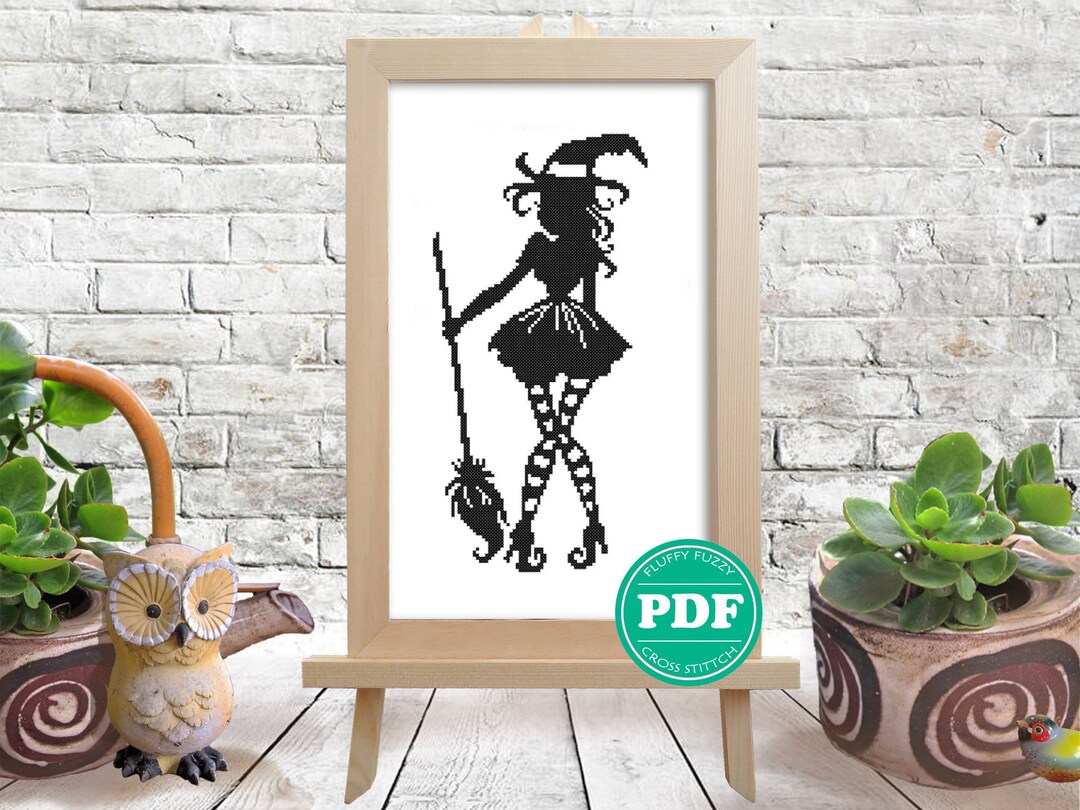 Silly Witch Pattern Funny Witch Halloween Silhouette Pattern, Cross Stitch Witch Pattern ...