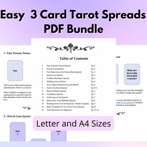 12 semplici schemi di tarocchi in formato PDF / Schema di tarocchi a 3 carte stampabile / Formato lettera e A4