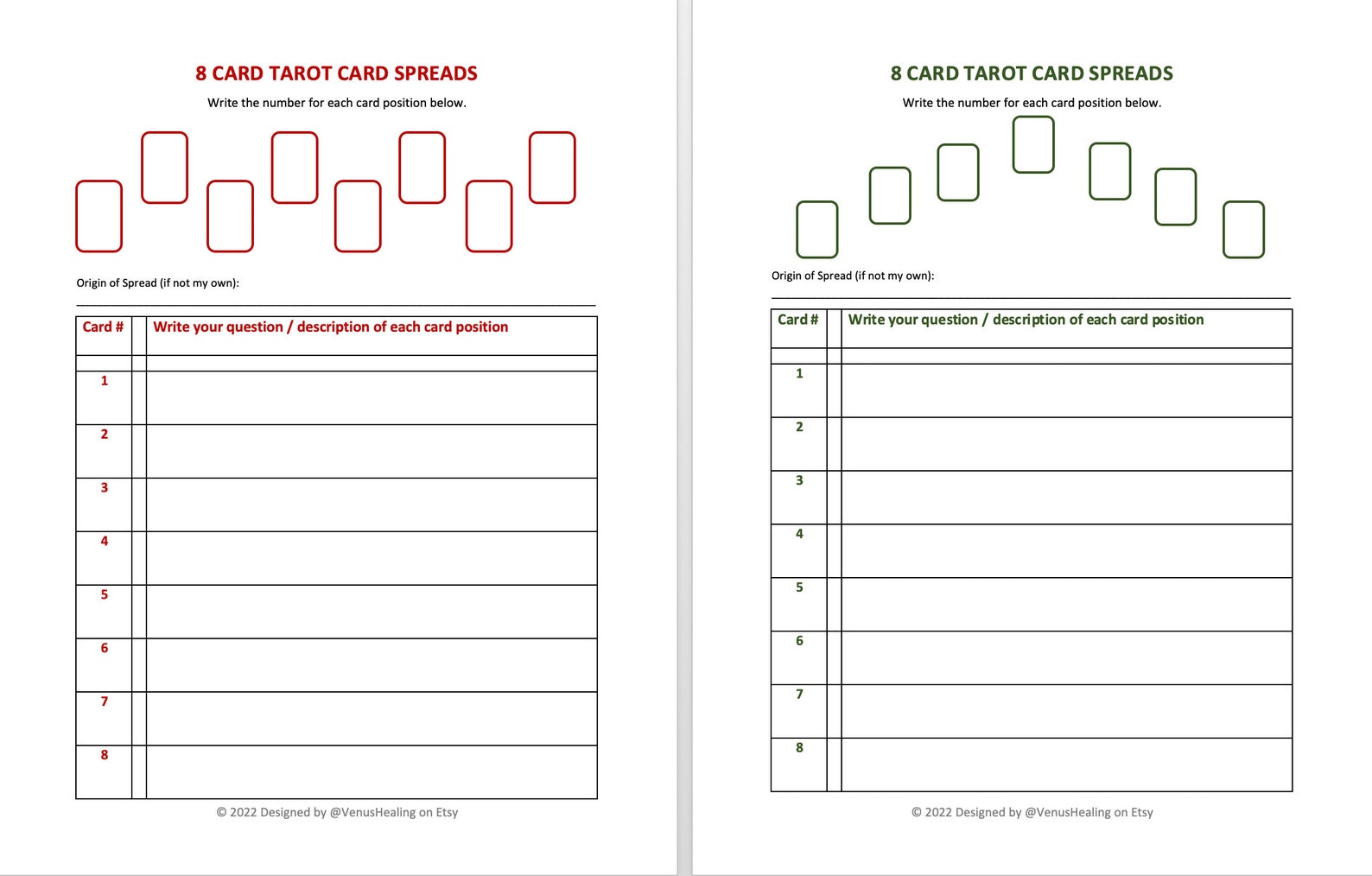 Blank Tarot Spreads Template: Create 6-card & 8-card Layouts (PDF) - Etsy