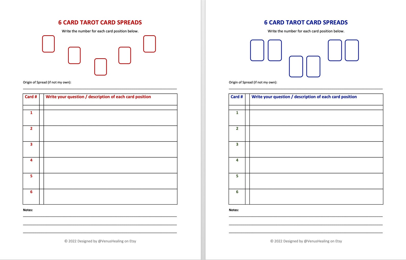 Blank Tarot Spreads Template: Create 6-card & 8-card Layouts (PDF) - Etsy