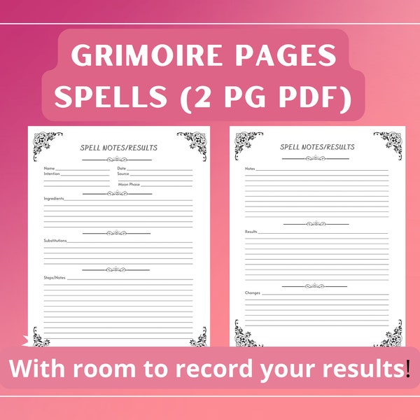 Spell Worksheet Grimoire Pages | Two-Page PDF (US Letter & A4 Sizes)