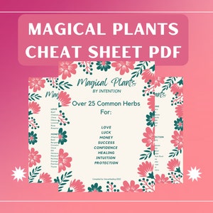Magical Plants Cheat Sheet 8.5 x 11 | Herb List for Love Luck Money Protection | 2 Grimoire Pages PDF