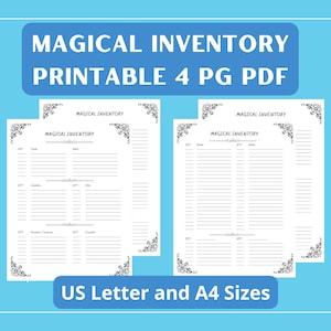 Spells Inventory List - Magick Grimoire Pages | Book of Shadows PDF (US Letter & A4 Sizes)