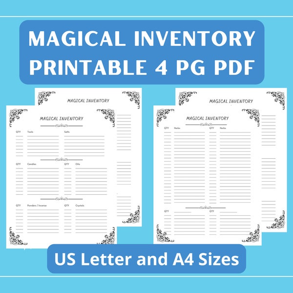 Spells Inventory List - Magick Grimoire Pages | Book of Shadows PDF (US Letter & A4 Sizes)
