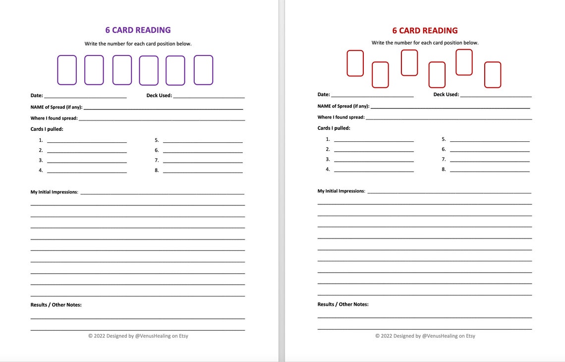 Blank Tarot Spreads Template: Create 6-card & 8-card Layouts (PDF) - Etsy