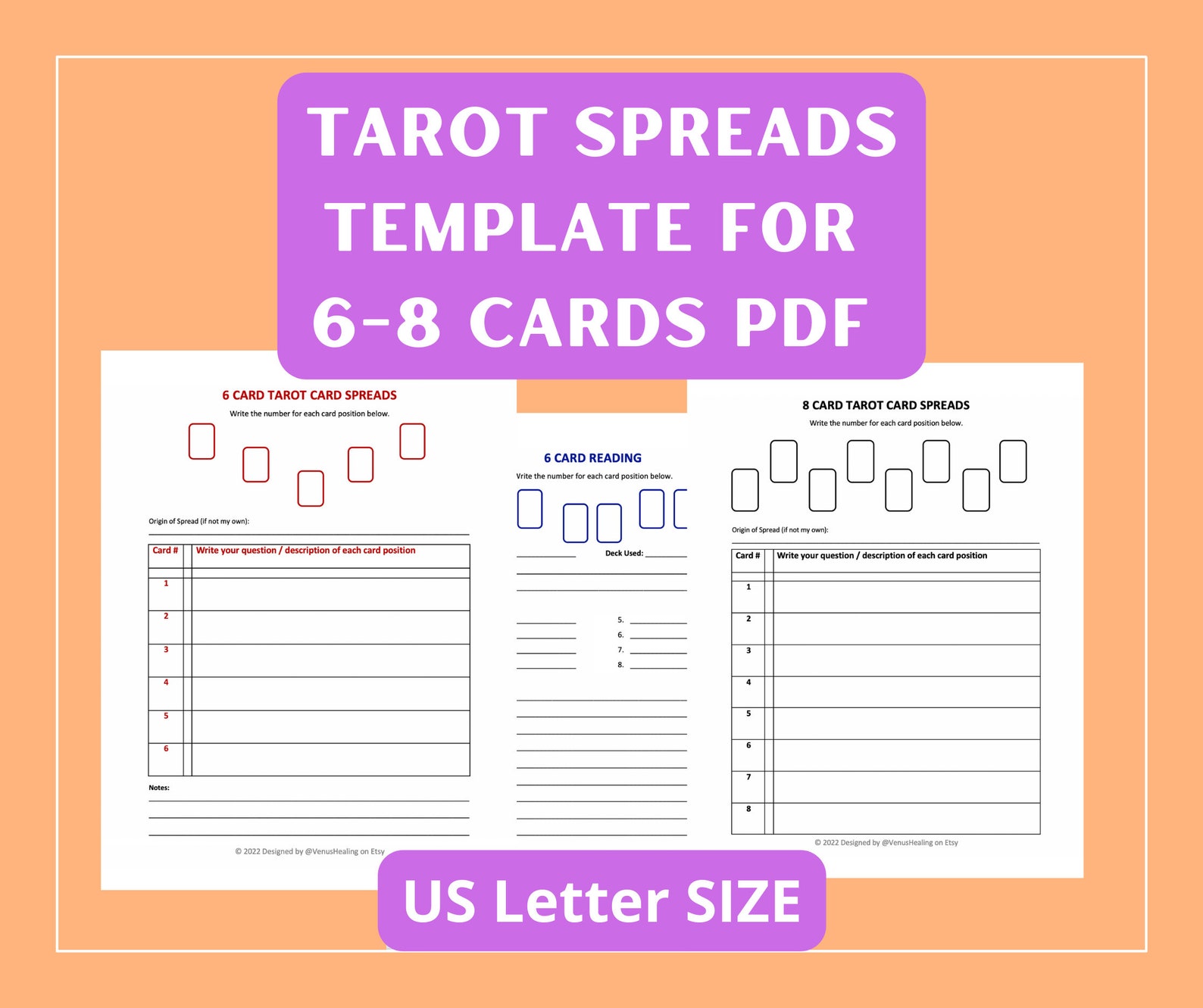 Blank Tarot Spreads Template: Create 6-card & 8-card Layouts (PDF) - Etsy