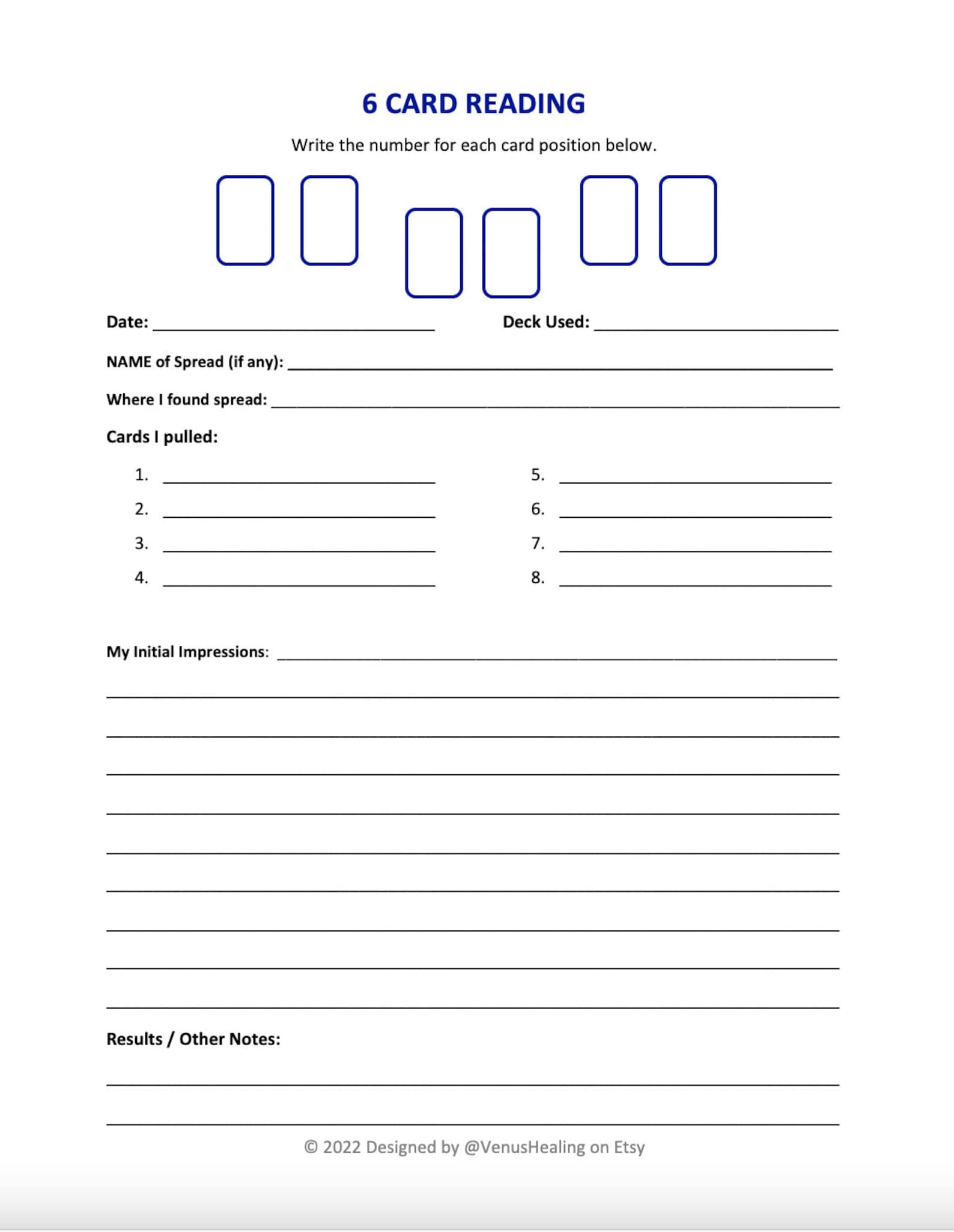 Blank Tarot Spreads Template: Create 6-card & 8-card Layouts (PDF) - Etsy