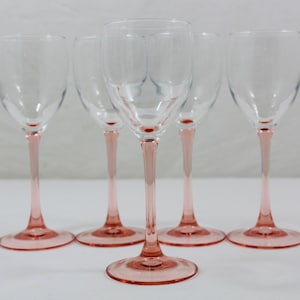 5 pink stemmed wine glasses, 15cl, long stemmed glasses, Luminarc, French vintage glasse, Rosaline pink glasses 1970's, 2 sets available image 1