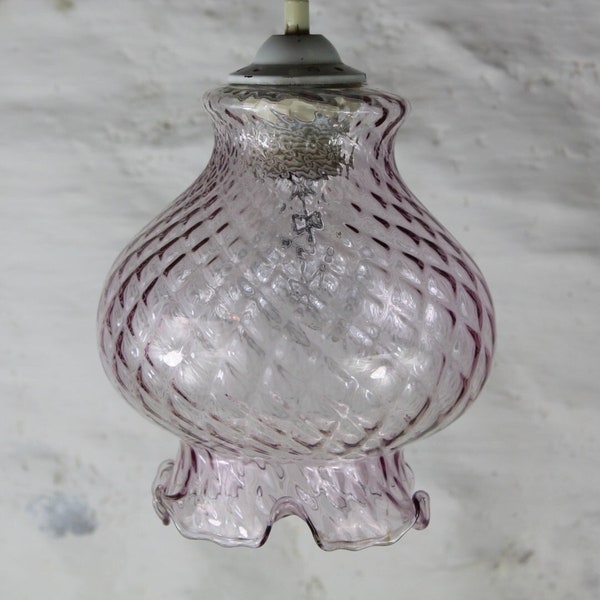 1960's ceiling light, textured glass lampshade, tulip lampshade, clear glass with a purple hue, pendant light, French vintage, 3 available,