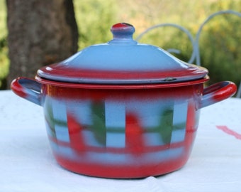 French vintage, enamel cooking pot, enamel casserole dish, blue enamel, French enamel, vintage enamel, rustic chic, French farmhouse,