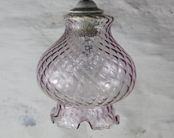 1960's ceiling light, textured glass lampshade, tulip lampshade, clear glass with a purple hue, pendant light, French vintage, 3 available,