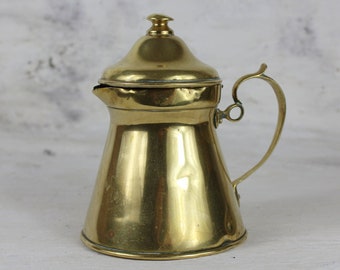 Antique brass coffee pot, Turkish coffee pot, brass pitcher, lidded jug, brass cafetiere, vintage brass, film prop,