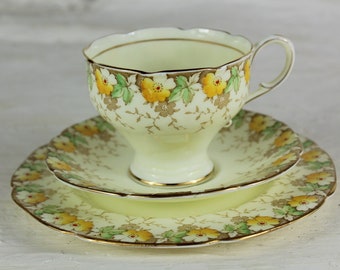 Paragon china, teacup, saucer and side plate, fine china, by royal appointment, Paragon Garland, floral china, 1940's English china, 4 sets.