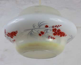 Vintage lampshade, milk glass lampshade, floral lampshade, white ceiling light, pendant light, 1960's retro home decor