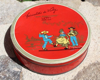 Vintage sweet tin, &#39;Aux Marocains&#39; Vichy, French sweet tin, collectible tin, cannister, confectionery tin, 1930&#39;s tin,