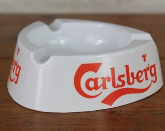 Carlsberg ashtray, white plastic ashtray, Carlsberg advertising ashtray, Italian vintage ashtray, barware, retro tobacciana, 4 available.