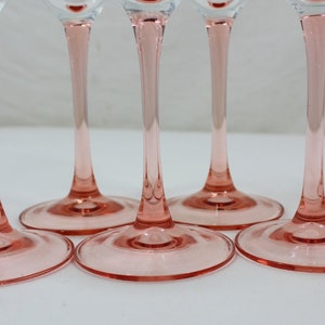 5 pink stemmed wine glasses, 15cl, long stemmed glasses, Luminarc, French vintage glasse, Rosaline pink glasses 1970's, 2 sets available image 5