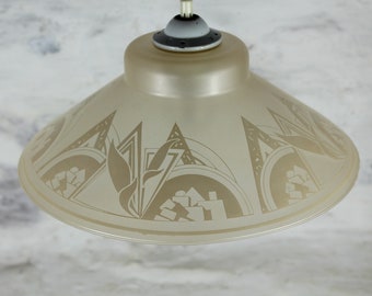 Art Deco lampshade, Vianne glass lampshade, French vintage lighting, pendant light, ceiling light, opaque pale amber lampshade.