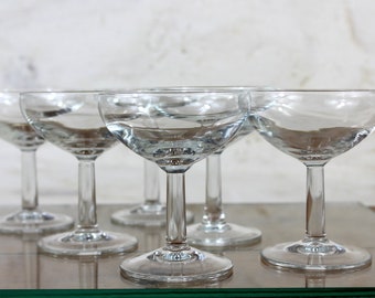 6 champagne coupes, champagne glasses, celebration glasses, dessert glasses, French vintage, bistro chic, 2 sets available.