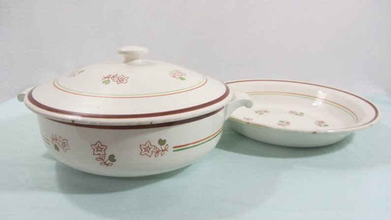 1950/'s, soup tureen French vintage serving bowl /& plate serving platter hand finished /'Katy/' Tureen French vintage Gien ceramics