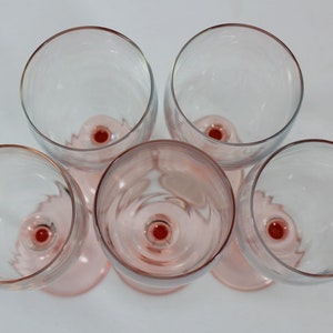5 pink stemmed wine glasses, 15cl, long stemmed glasses, Luminarc, French vintage glasse, Rosaline pink glasses 1970's, 2 sets available image 7