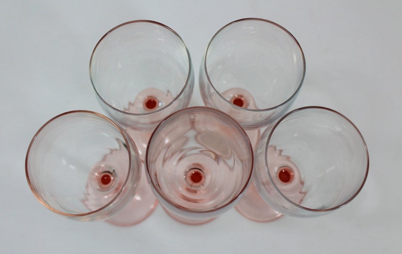 5 pink stemmed wine glasses, 15cl, long stemmed glasses, Luminarc, French vintage glasse, Rosaline pink glasses 1970's, 2 sets available image 7