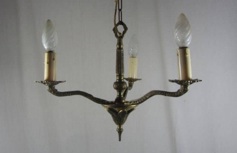 French vintage chandelier 3 stem brass chandelier 3 stem ceiling light French chic. Paris apartment decor brass chandelier