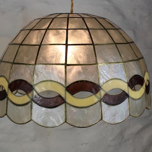 Très grand abat-jour coquillage Capiz, plafonnier vintage, plafonnier coquillage Capiz, décoration d&#39;intérieur rétro des années 1970, vintage français,