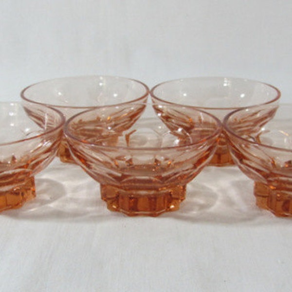 5 pink glass bowls, Arcoroc bowls, made in France, fruit salad, trifle, dessert bowls, French vintage, 1970's, retro glassware.